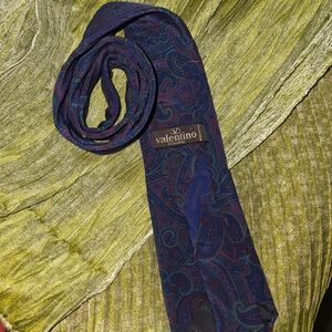 Vintage Valentino Men's Navy and Purple Paisley Tie